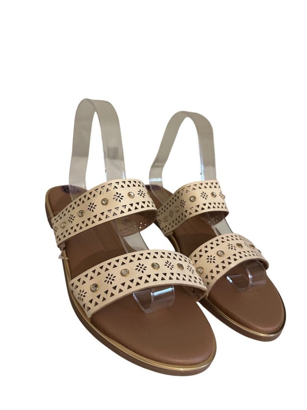 Kensie women's flat slide-on sandal synthetic upper with laser-cut geometric 8.5